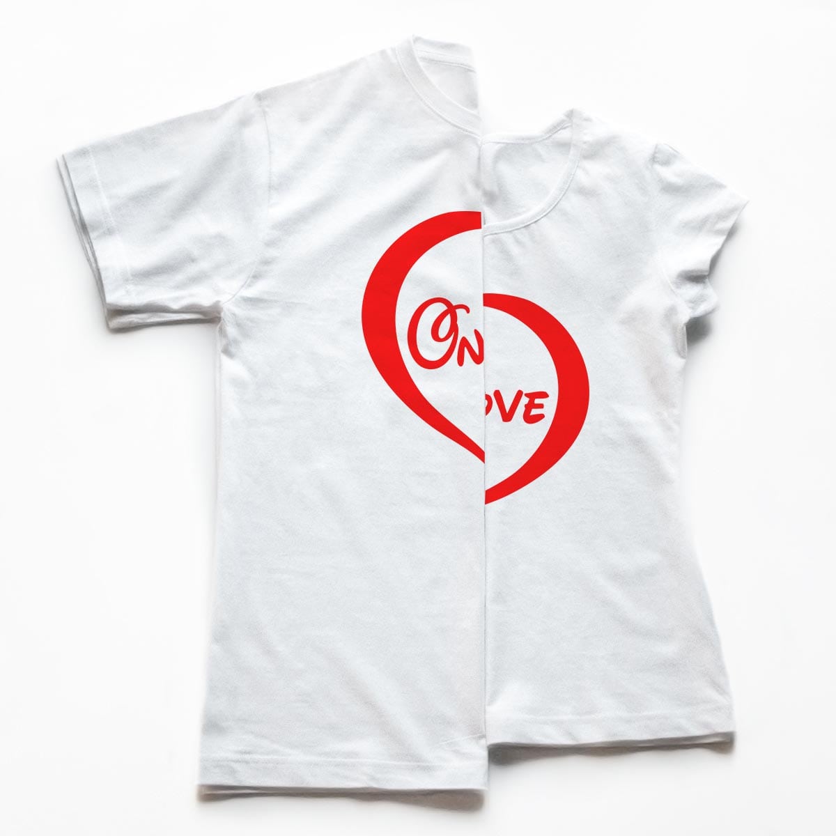 Tricouri cupluri 2 Heart , detaliu personalizare tricouri albe