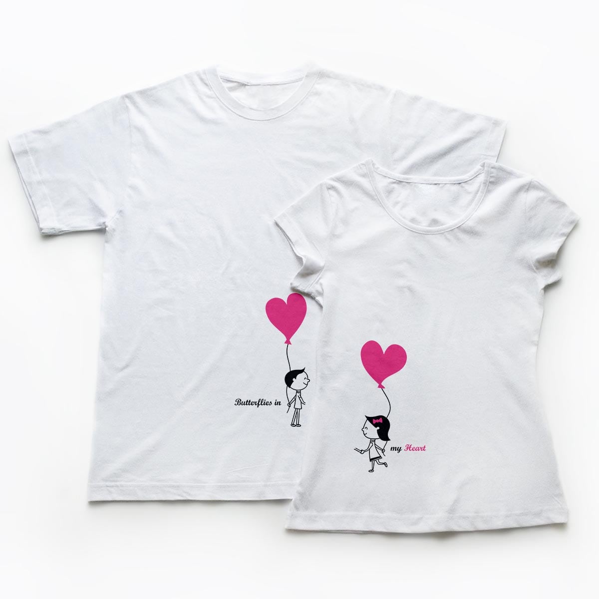 Tricouri cupluri - Love butterflies alb 1