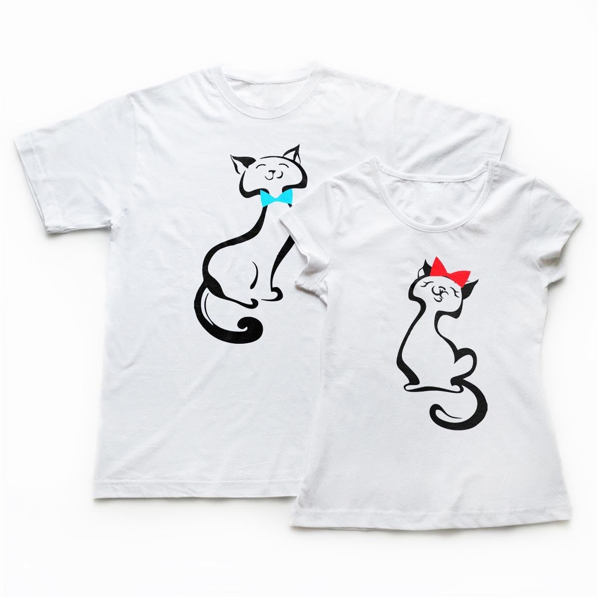 tricouri cupluri Mr &amp;Mrs Cat, set tricouri albe