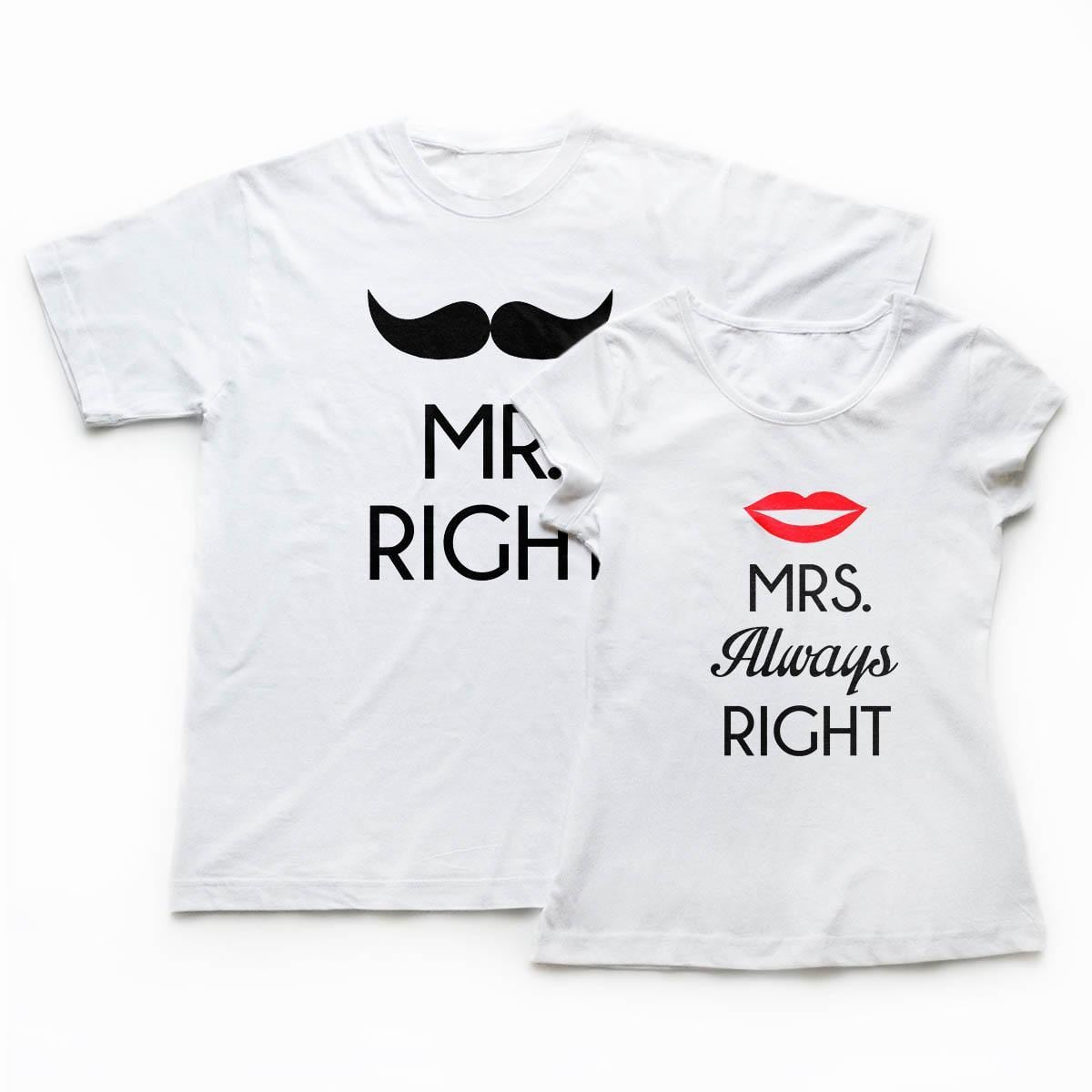 tricouri cupluri Mr & Mrs Right, set tricouri albe