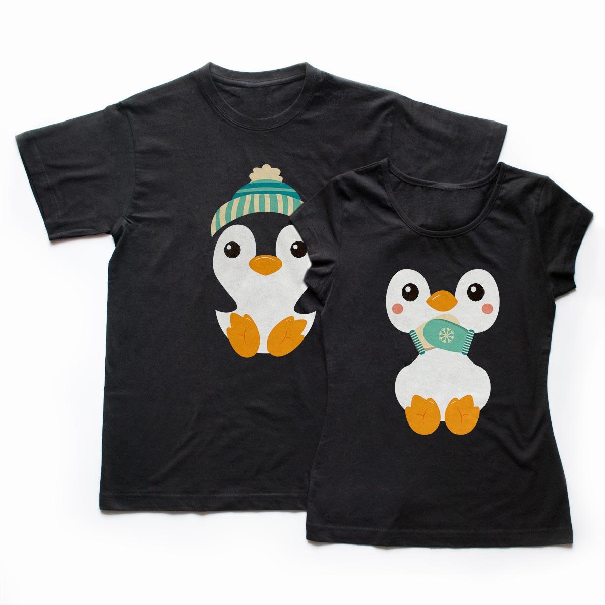 tricouri cupluri Penguin Love, set tricouri negre