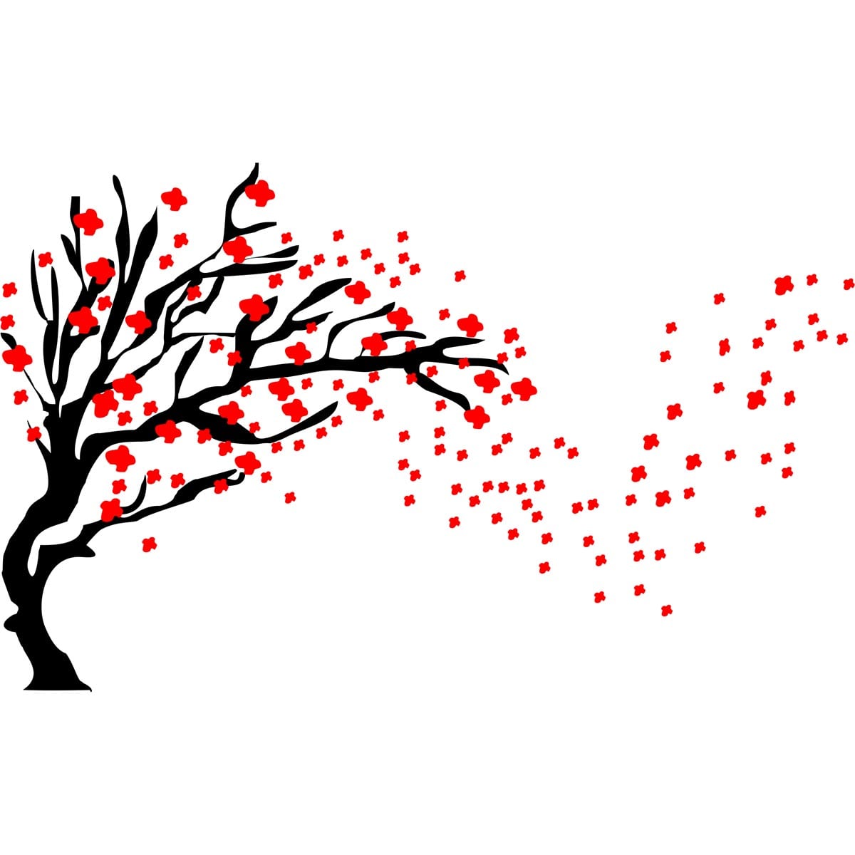 Sticker perete Copac cu flori rosii 1