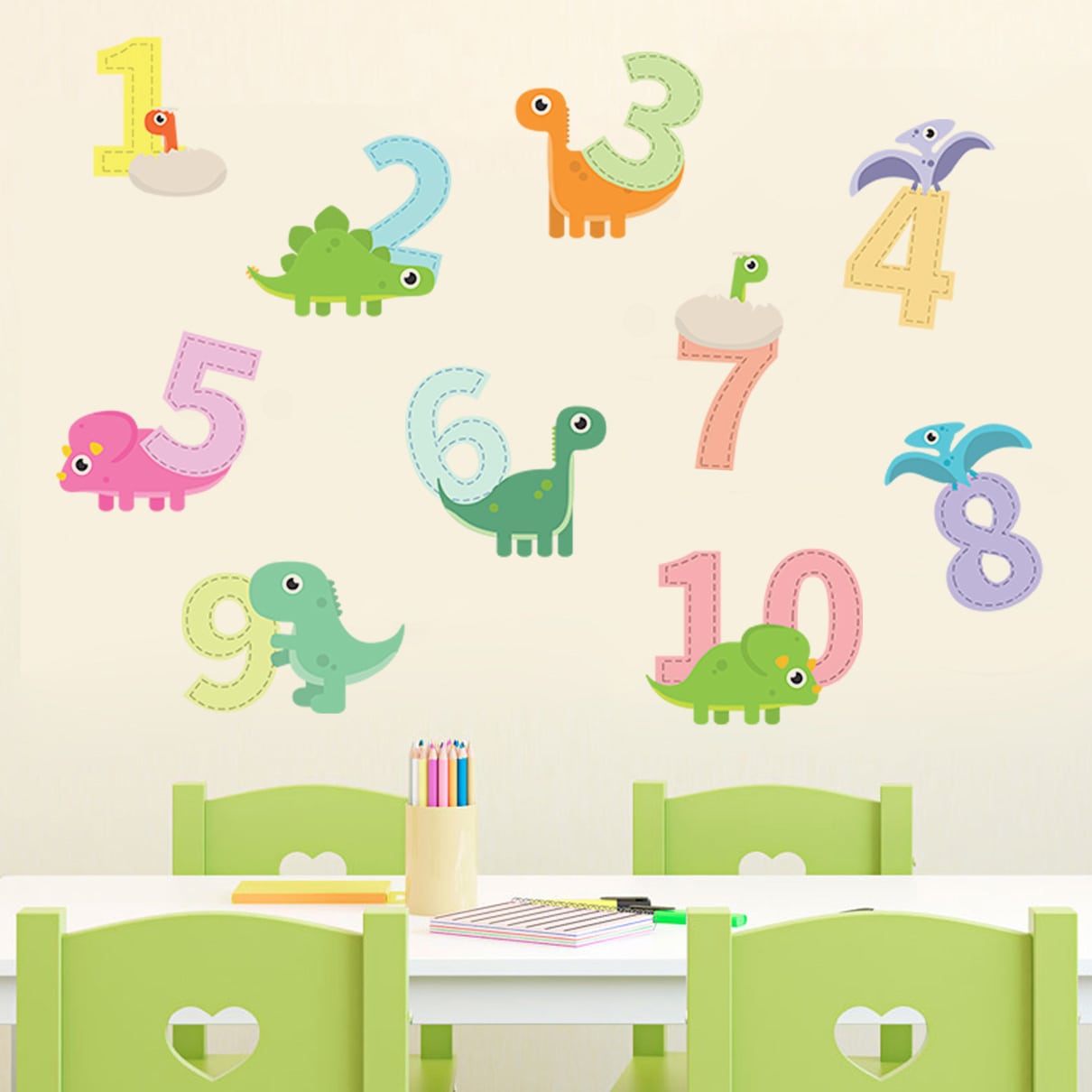 Stickere perete copii Dyno te invata sa numeri 1
