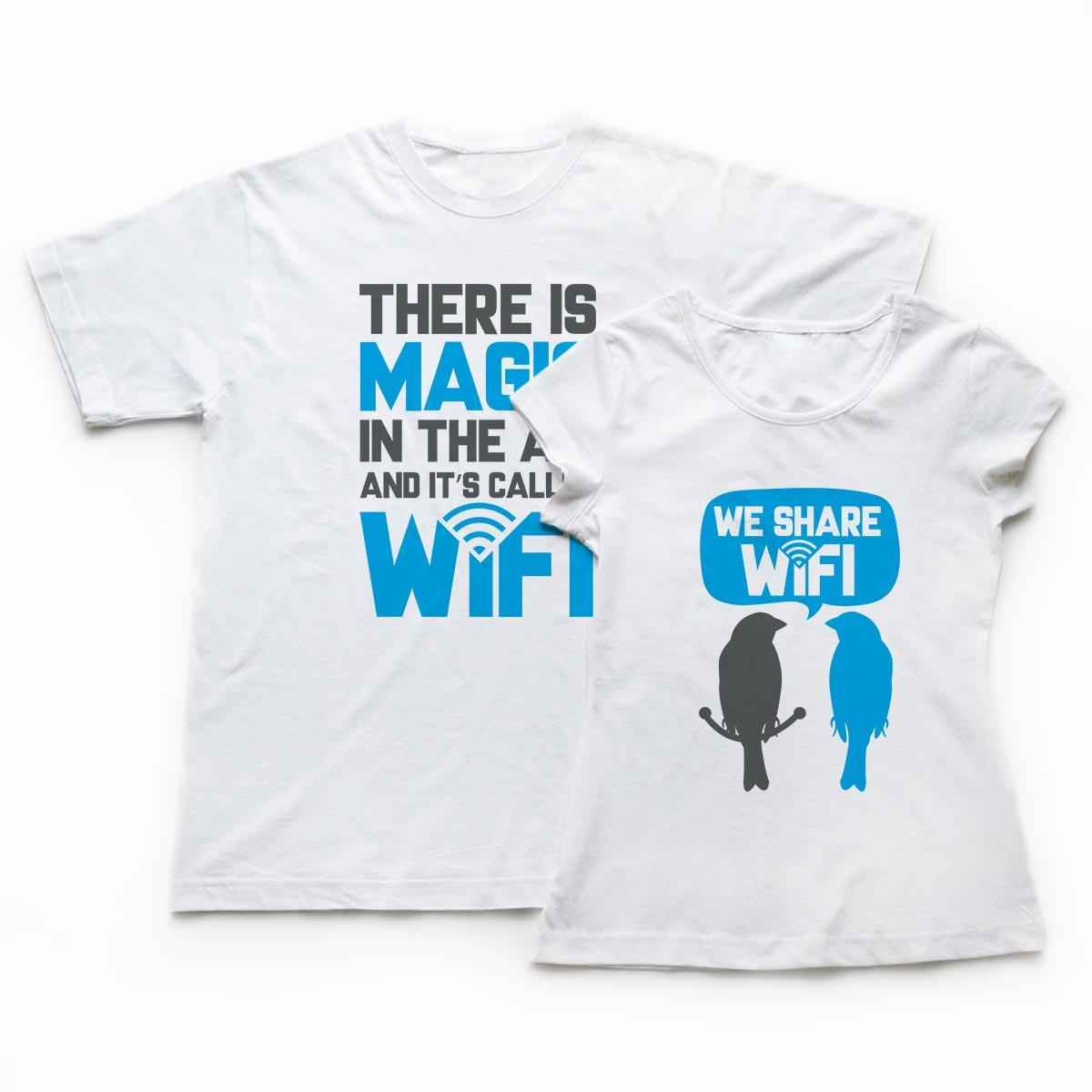 Tricouri cupluri - Wi-fi personalizare pe tricou alb